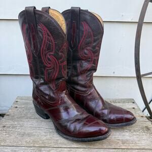 Arango Eel Skin Ox Blood Red Round Toe Western Cowboy Boots Size 8 1/2